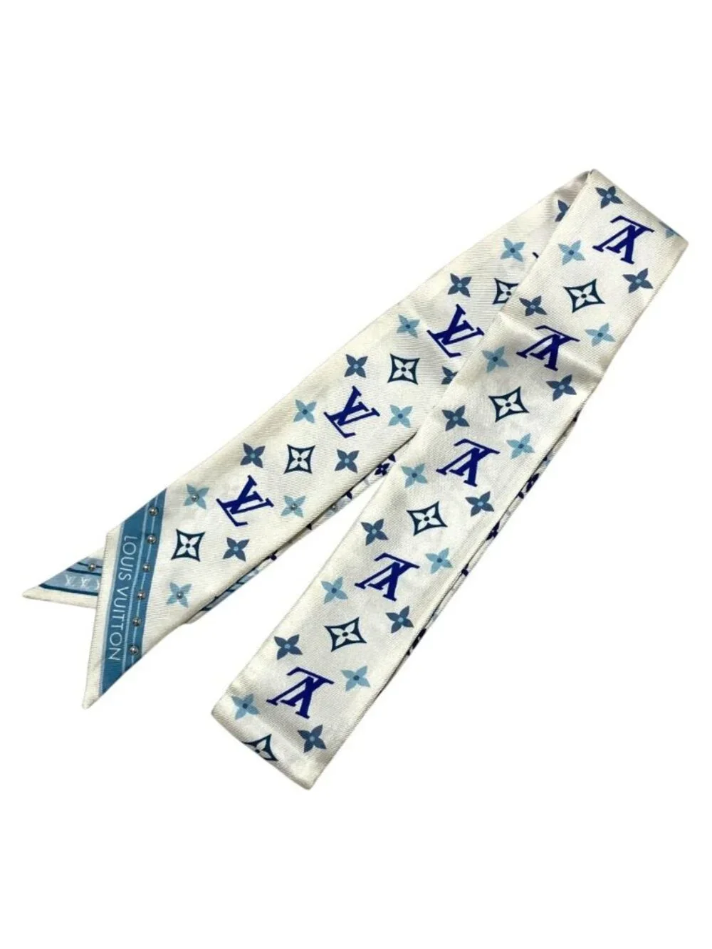 Louis Vuitton Bandeau BB Studs Narrow Scarf White Blue